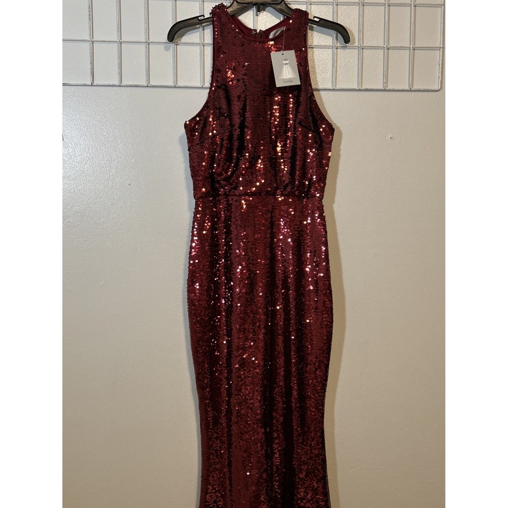 Maniju Women M Dress Burgundy Sequined Cocktail Evening Gown 6282